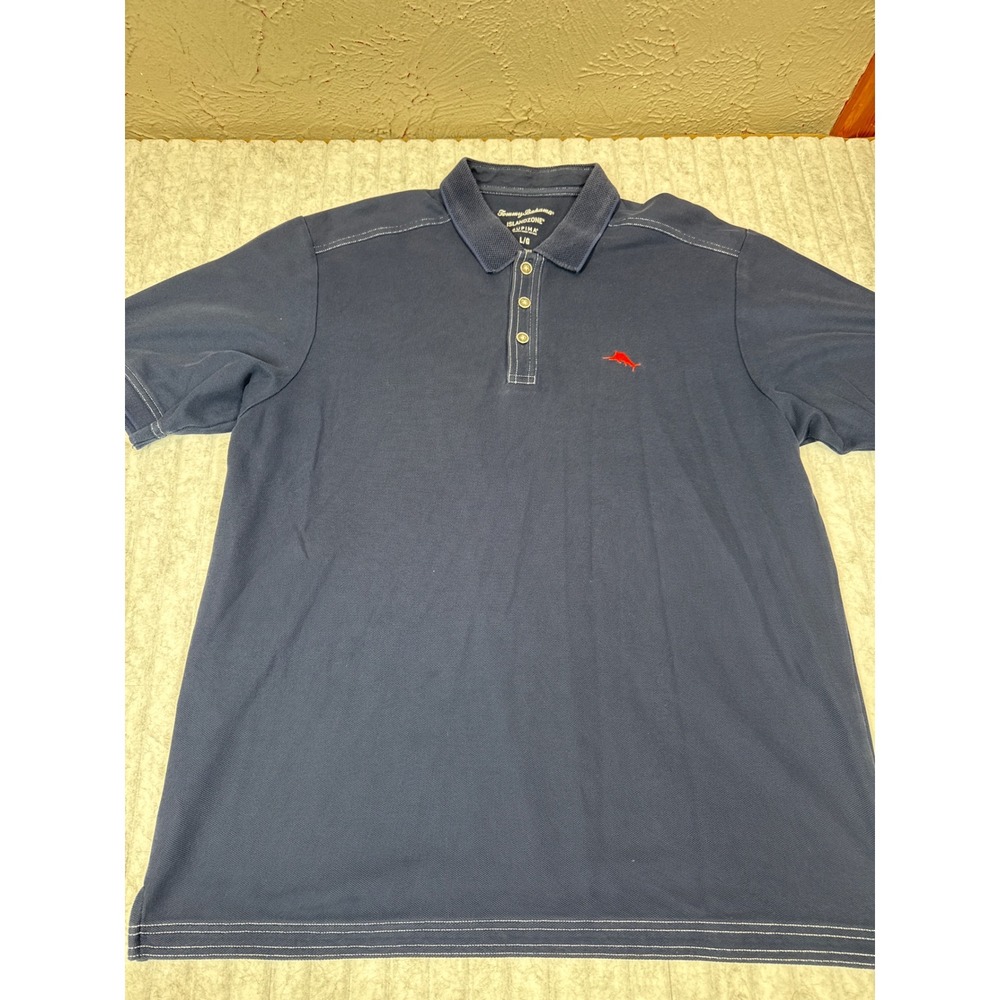 Tommy Bahama‎ IslandZone Navy Blue Supima Cotton Polo Shirt Mens Large Contrast